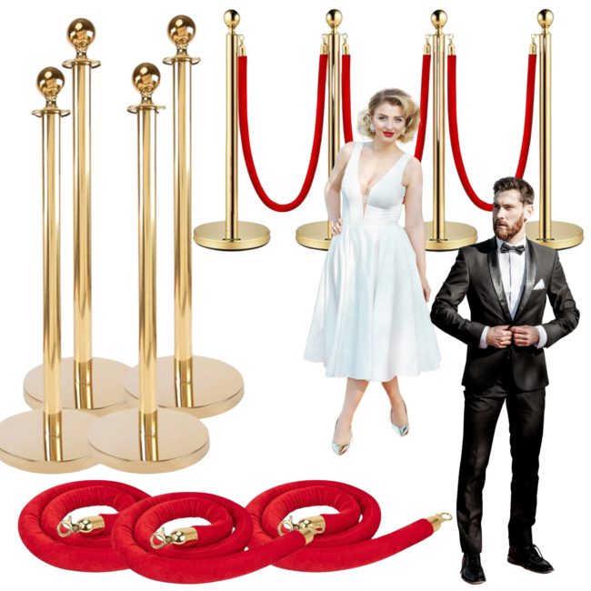 SUPRIMO RCQ 4 stâlpi – set de 4 barieră VIP cu frânghie roșie